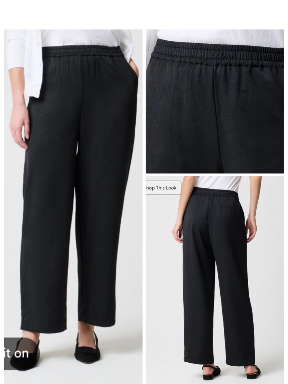 J. Crew Shiny Crinkled Wide-leg Pull-on Pants Black Petite XS EUC